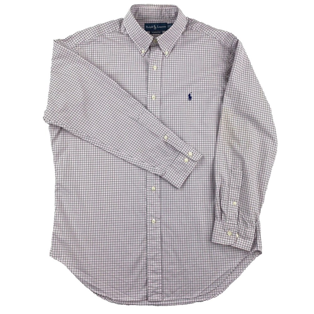 Ralph Lauren Shirt Mens 16 32-33 Pink Plaid Preppy Classic Fit American Academia